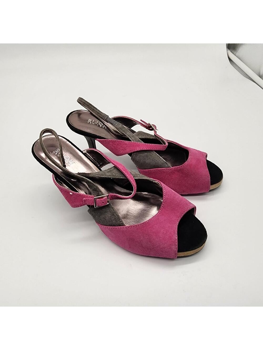 New Bijou New York heels suede magenta/fuchsia peep-toe wedge heels 8.5